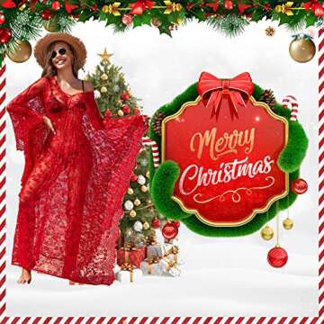Women Swimwear Cover Ups Maxi Plus Size Flowy Lace Knimos Cover Up for Christmas Beach Bathing Suit Red