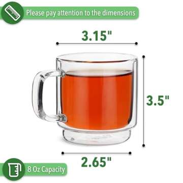 BTaT- Stackable Double Wall Glass Cups, Set of 4 (8 oz, 240 ml), Tea Cups, Glass Coffee Mugs, Cappuccino Cups, Latte Cups, Latte Mug, Clear Coffee Cup, Glass Tea Cups