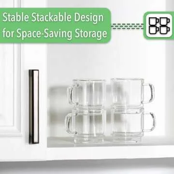 BTaT- Stackable Double Wall Glass Cups, Set of 4 (8 oz, 240 ml), Tea Cups, Glass Coffee Mugs, Cappuccino Cups, Latte Cups, Latte Mug, Clear Coffee Cup, Glass Tea Cups