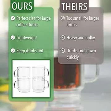 BTaT- Stackable Double Wall Glass Cups, Set of 4 (8 oz, 240 ml), Tea Cups, Glass Coffee Mugs, Cappuccino Cups, Latte Cups, Latte Mug, Clear Coffee Cup, Glass Tea Cups