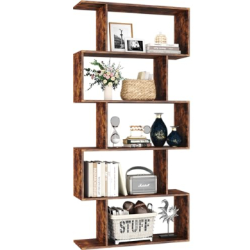 Yusong 5-Tier Geometric Bookcase - Modern S-Shaped Shelf for Stylish Storage