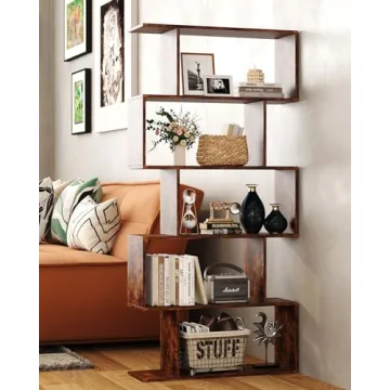 Yusong Geometric Bookcase Modern Industrial Shelf Rustic Brown