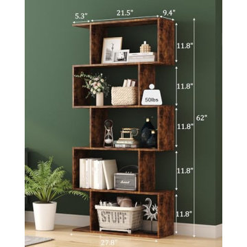 Yusong Geometric Bookcase Modern Industrial Shelf Rustic Brown