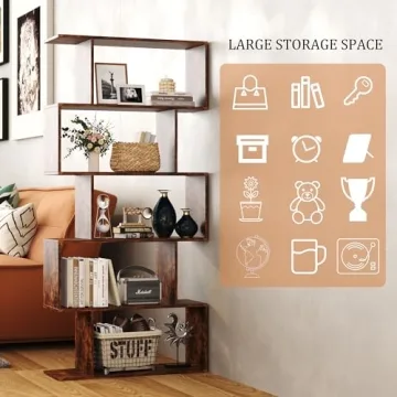 Yusong Geometric Bookcase Modern Industrial Shelf Rustic Brown