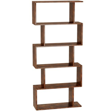 Yusong Geometric Bookcase Modern Industrial Shelf Rustic Brown