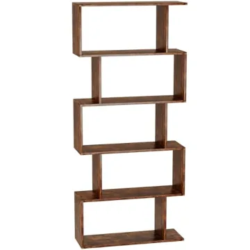 Yusong Geometric Bookcase Modern Industrial Shelf Rustic Brown