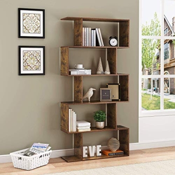 Yusong Geometric Bookcase Modern Industrial Shelf Rustic Brown