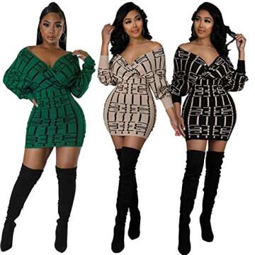 kaimimei Women's V Neck Mini Dress Elegant Sexy off Shoulder Backless Stretchy Bodycon Clubwear Party Cocktail Dresses Apricot S