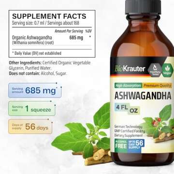 BIO KRAUTER Ashwagandha Liquid Drops - Ashwagandha Supplements for Calmness - Vegan Mood Support Drops - Alcohol & Sugar Free - 4 Fl.Oz.