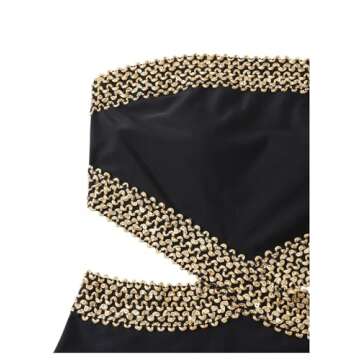 Milumia Women's Stitch Detail Strapless One Piece Swimsuit Cut Out Bandeau Bathing Suit Black X-Large