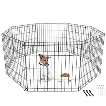 HANGKAI 8 Panels Pet Playpen Foldable Metal Pet Dog Exercise Pen,Indoor & Outdoor Wire Pet Puppy Fen...