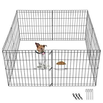HANGKAI 8 Panels Pet Playpen Foldable Metal Pet Dog Exercise Pen,Indoor & Outdoor Wire Pet Puppy Fence,Easy to Store/Folds Flat,24" H
