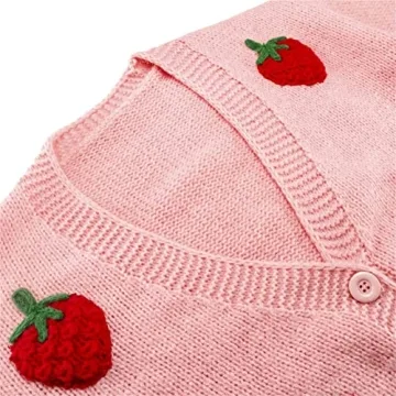 Kawaii Strawberry Print Cropped Cardigan Sweater