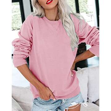 Bingerlily Womens Casual Long Sleeve Sweatshirt Crew Neck Cute Pullover Relaxed Fit Tops (Pink,Small...
