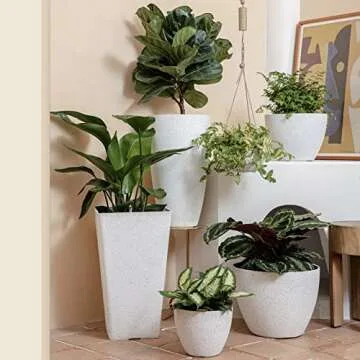 LA JOLIE MUSE Speckled White Flower Pot for Gardens