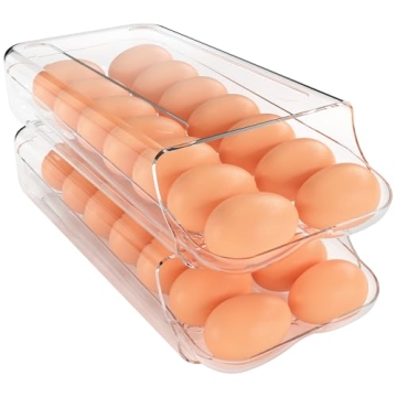 theaoo Egg Holder for Fridge - Automatic Rolling Organizer