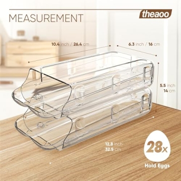 theaoo Egg Holder for Fridge - Automatic Rolling Organizer