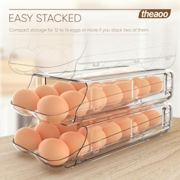 theaoo Egg Holder for Fridge - Automatic Rolling Organizer