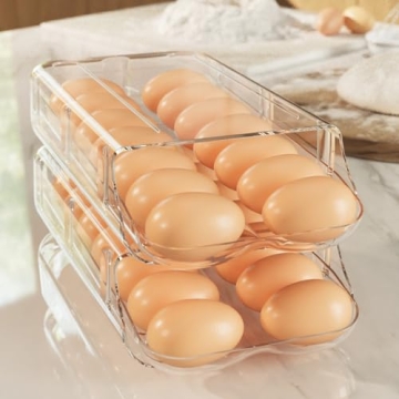 theaoo Egg Holder for Fridge - Automatic Rolling Organizer