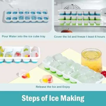 Ice Cube Trays for Freezer - 3 Pack 42 Cubes, Easy to Release Silicone Ice Trays with Spill-Resistant Lids, Reusable Ice Tray,Stackable and BPA-Free, Perfect for Cocktails, Drinks,and Ice Coffee