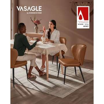 VASAGLE EKHO Collection - Dining Chairs Set of 2, Upholstered Kitchen Chairs, Comfortable Seat, Synthetic Leather with Stitching, Mid-Century Modern, Easy Assembly, Living Room Lounge, Caramel Brown