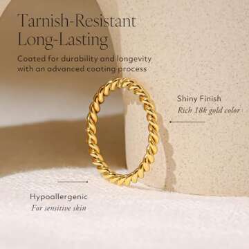 BENIQUE Gold Stacking Rings for Women, Dainty 18k Gold Plated Stainless Steel Non-Tarnish Waterproof Snake Twist Band, Comfort Fit Size 4 5 6 7 8 9 10 11 (2mmTwist/8)