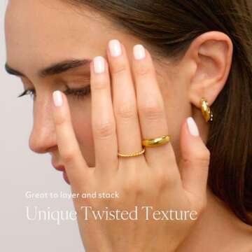 BENIQUE Gold Stacking Rings for Women, Dainty 18k Gold Plated Stainless Steel Non-Tarnish Waterproof Snake Twist Band, Comfort Fit Size 4 5 6 7 8 9 10 11 (2mmTwist/8)