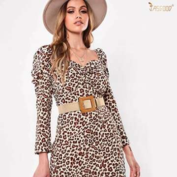 JASGOOD Set of 4 Women Skinny Elastic Dress Belt, Straw Woven Stretchy Waistband Fashion Large Style...