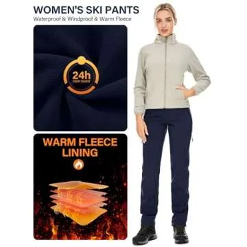 linlon Women's Waterproof Pants Hiking Ski Snow Fleece Lined Insulated Outdoor Golf Travel Pants, Royal Blue,10