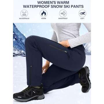 linlon Women's Waterproof Pants Hiking Ski Snow Fleece Lined Insulated Outdoor Golf Travel Pants, Royal Blue,10