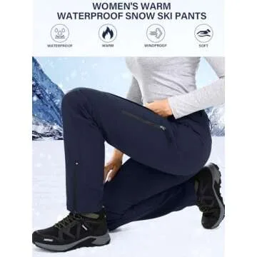 linlon Women's Waterproof Pants Hiking Ski Snow Fleece Lined Insulated Outdoor Golf Travel Pants, Royal Blue,10