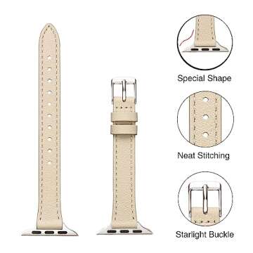 STIROLL Thin Leather Band Compatible with Apple Watch 38mm 40mm 41mm 42mm 44mm 45mm 49mm, Top Grain ...