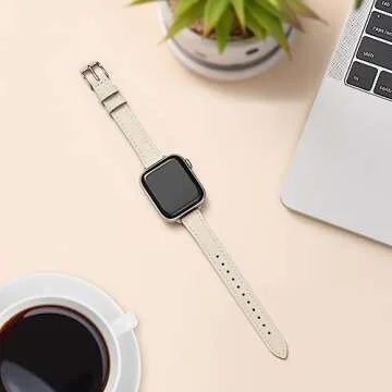 STIROLL Thin Leather Band Compatible with Apple Watch 38mm 40mm 41mm 42mm 44mm 45mm 49mm, Top Grain Leather Watch for iWatch Ultra SE Series 8/7/6/5/4/3/2/1, 38mm/40mm/41mm, Leather, No Gemstones