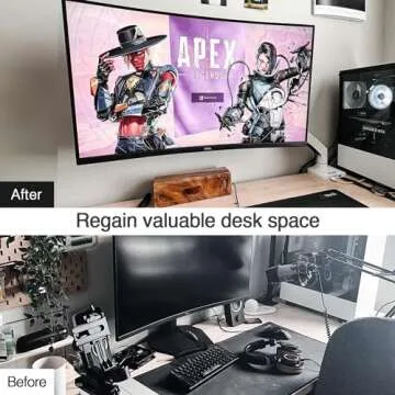 AVLT Single 17"-49" Super Ultrawide Monitor Arm for Screens Up to 50 lbs, Premium Aluminum Desk Stand, Adjustable Pneumatic Height, Full Motion Swivel Tilt Rotation, USB 3.0 & AUX Ports, White