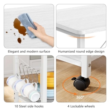 Mr IRONSTONE 3-Tier Rolling Kitchen Cart for Small Spaces