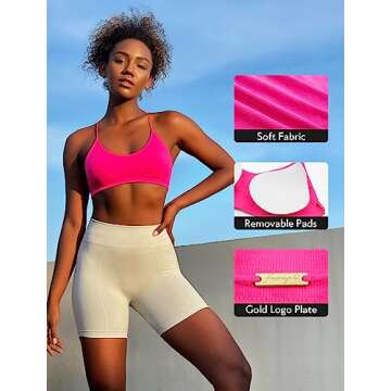 FRESOUGHT Sports Bras for Women Low Impact Workout Gym Yoga Bras for Teen Girls Pink M