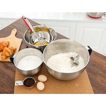 Rorence Stainless Steel Non-Slip Mixing Bowls With Pour Spout, Handle and Lid, Set of 3, Black