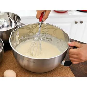 Rorence Stainless Steel Non-Slip Mixing Bowls With Pour Spout, Handle and Lid, Set of 3, Black