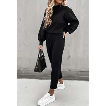 Trendy Black Jogger Set for Women - Sweatshirt & Pants Set