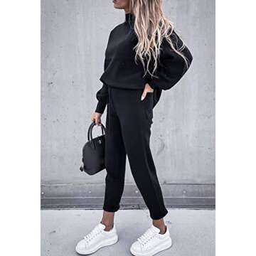 Trendy Black Jogger Set for Women - Sweatshirt & Pants Set