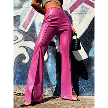 MakeMeChic Hot Pink Faux Leather High Waist Flare Pants