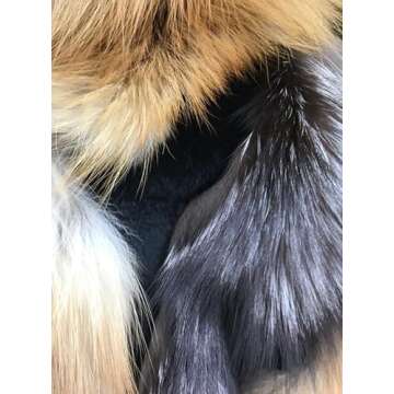LVCOMEFF Women Natural Red Fox Silver Fox Fur Coat Furry Luxurious (X-Large)