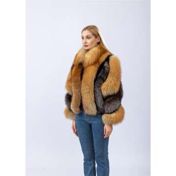LVCOMEFF Women Natural Red Fox Silver Fox Fur Coat Furry Luxurious (X-Large)