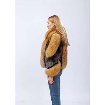 LVCOMEFF Women Natural Red Fox Silver Fox Fur Coat Furry Luxurious (X-Large)