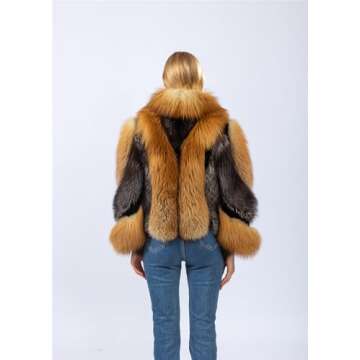 LVCOMEFF Women Natural Red Fox Silver Fox Fur Coat Furry Luxurious (X-Large)