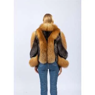 LVCOMEFF Women Natural Red Fox Silver Fox Fur Coat Furry Luxurious (X-Large)