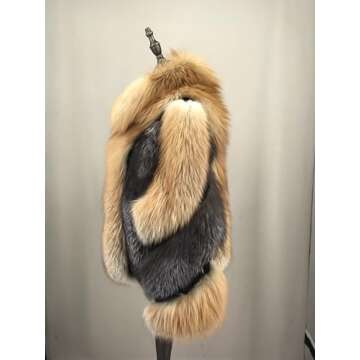 LVCOMEFF Women Natural Red Fox Silver Fox Fur Coat Furry Luxurious (X-Large)