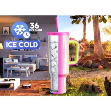 Meoky 50 oz Tumbler with Handle, Tumbler with Lid and Straw, Insulated Stainless Steel Travel Mug, 100% Leak-proof, Keeps Cold for 36 Hours or Hot for 12 Hours (Carnival)