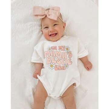 YOKJZJD Newborn Infant Baby Girl Summer Outfits Mama's Bestie Era Bubble Romper Daisy Short Sleeve B...