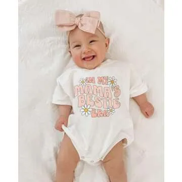 YOKJZJD Newborn Infant Baby Girl Summer Outfits Mama's Bestie Era Bubble Romper Daisy Short Sleeve B...